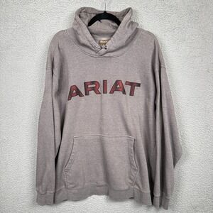 Ariat Hoodie Mens XL Gray Logo Hooded‎ Sweatshirt Lounge Western Rugged Cowboy